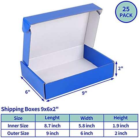 Rempry 9x6x2 сини кутии за испорака 25 пакувања, кутија за подароци со капак за обвивки, картонски брановидни кутии за пакување
