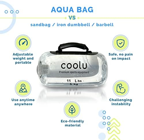 Coolu aqua торба за тренинг и фитнес - торба за обука со тежина на вода - Вежба за вреќи со вреќи со песок алтернатива - преносна стабилност фитнес опрема