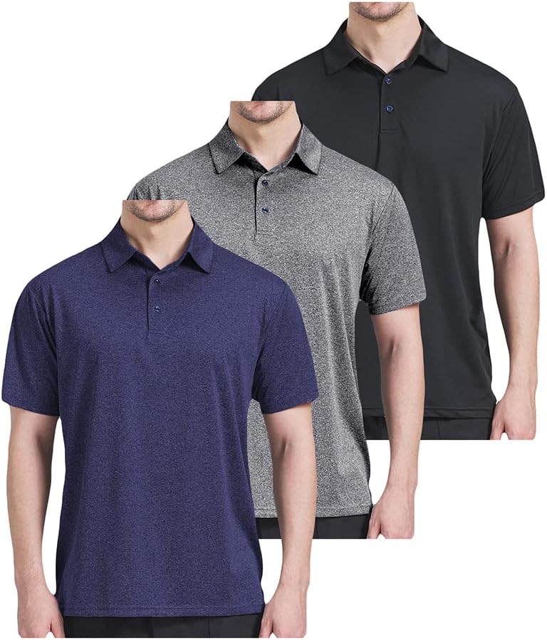 3 пакувања Поло кошули за мажи суви фит перформанси со кратки ракави голф полови кошули