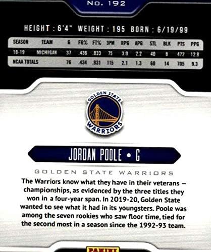 Jordan Poote RC 2019-20 Panini Chronicles Playbook #192 Rookie NM+ -MT+ NBA кошарка воини