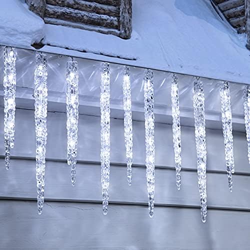 Божиќни светла на мраз со клипови- 15 во 50 LED 10 капки треперејќи кристални мразни жици светла, 36 комплети поврзани со водоотпорни висечки божиќни светла приклучуваат