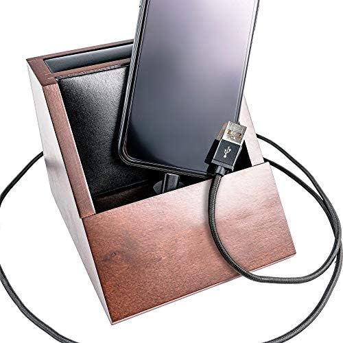 Држач за мобилни мобилни телефони Dacasso A8450, 5.125 x 4,625 x 4, орев и црна кожа
