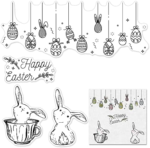 ESTIVAUX Велигденски зајаче чисти марки за правење картички и списание, марки за велигденски јајца пролетни зајаци гумени марки за сноп -книги DIY картички албум занает?