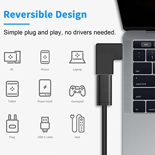 Адаптер за десен агол на Poyiccot USB C 10Gbps, 3pack USB C адаптер за десен агол PD 90 степени USB C адаптер Правен агол USB C MALE до женски USB C Extender адаптер за лаптоп, паметен телефон