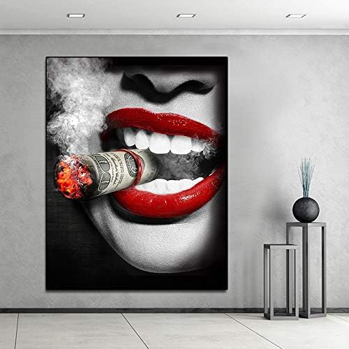 Пушење жена црвена усна постер за печатење масло сликарство wallидни слики за дневна соба цртаат огледала на јадрото на напредно огледала