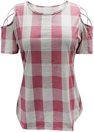 Памук спандекс женски кошули жени обични печати за печатење каиш со кратки ракави маица тркалезни врвови на вратот цврста боја
