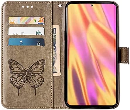 NVWA Компатибилен Со Samsung Galaxy S23 Телефон Случај Пеперутка Серија Полно Тело Сива Кожа Паричник Флип Капак Магнетна Тока Затвори