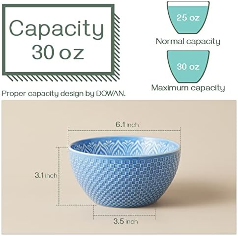 ДАУАН Шарени Чинии За Керамичка Супа, Чинии Со Житарки, Живописни Чинии За Десерт Од 30 Унци Комплет од 4 За Овошје, Салата, Тестенини, Рамен,