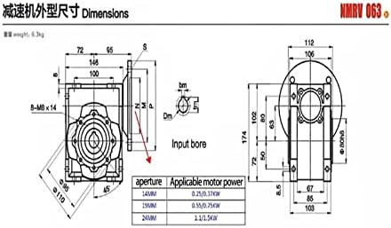 HYSOND 5: 1-100: 1 Rv63 Црв Опрема Редуктор, NMRV063 14mm 19mm 24mm Влезна Дупка за 0,25-1,5 KW Мотор