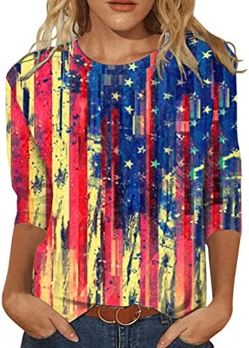 ABABC женски 3/4 врвови на ракави, трендовски летни летни слатки печатени тркалезни маици мода 2023 лабави блузи плус големина туники