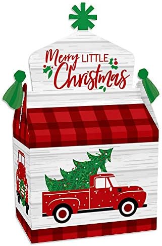 Голема точка на среќа Среќна мала новогодишна елка - третирајте ги забавите за забава - црвен камион Божиќна забава Гуди Гејбл кутии - сет од 12