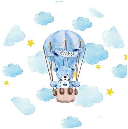 Yeelle 7.5x7.5ft мечка бебе туш круг задник сина балон со топол воздух облак злато starsвезди Фотографија позадина за момчиња