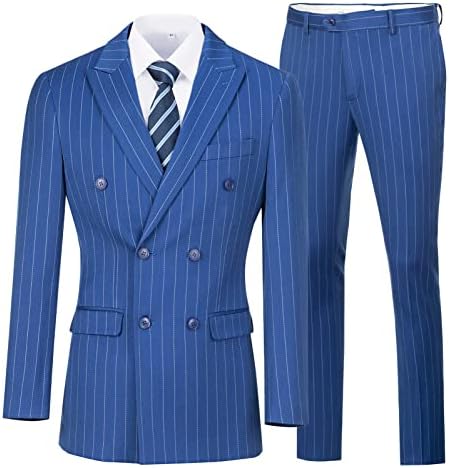 Mens Suits Slim Fit 3 Piection Double Carry Pinstripe Tuxedo костум поставен за свадбена матура