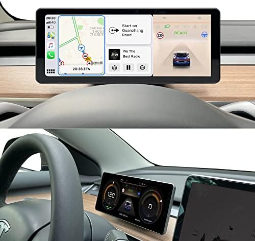 AUXOAUDIOTEK Tesla Главата Нагоре Дисплеј За Модел Y/3 Tesla CarPlay Android Auto HUD Со Моќност Брзина Сплит Екран Дисплеј, 10.26 инчен IPS Екран На Допир Контрола На Воланот WiFi Bluetooth
