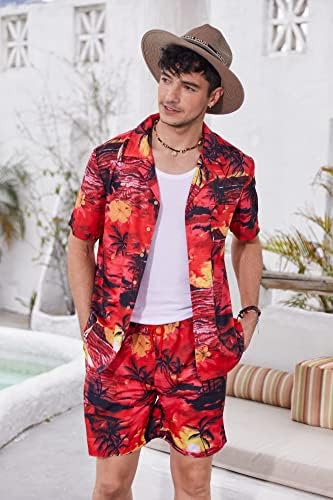 Coofandy Men's Hawaiian го поставува Casual Cunity Down 2 Piet Coost Floral Patement Printed летна кошула за одмор