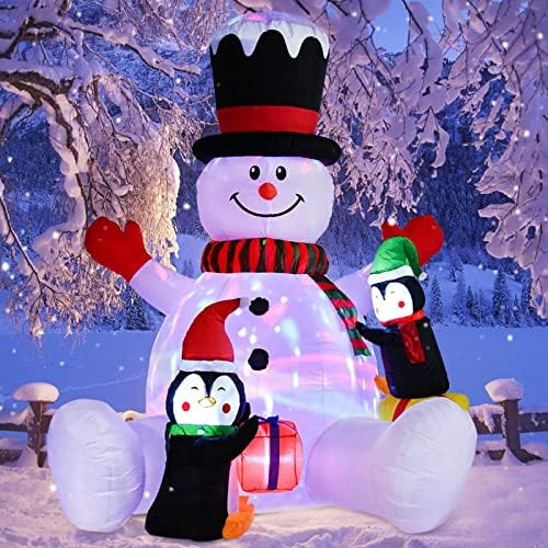 Гомат осветлен надувување на снежникот за надувување Божиќ на отворено декорација - 7,2ft издува снежен човек и пингвини со вградени разнобојни ротирачки LED светла з?