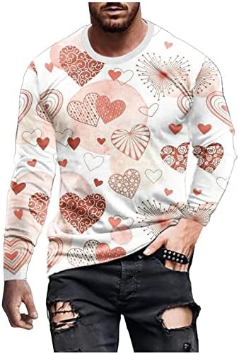 Маица маица за в Valentубените маици со долги ракави со рака, принтрирање на срцева маичка кошула хипстер хип-хоп-блуза блуза врвови