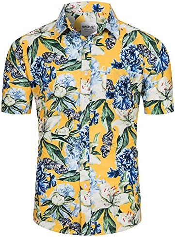 Tunevuse Mens Хавајски кошула со краток ракав костуми од цвеќиња од цвеќиња Тропски 2 парчиња копче надолу кошули и шорцеви облека