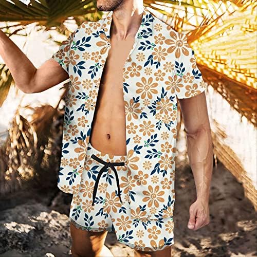 Машки цветни копче надолу кошули Хавајски поставува обични кошула со краток ракав и шорцеви костуми 2 парчиња облека на плажа