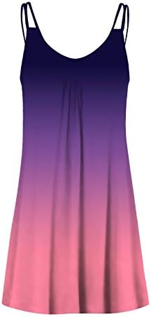 IQKA Womens Lutture Casual Tank фустан градиент боја секси шпагети каиш V вратот А-линија мини фустан вестидос