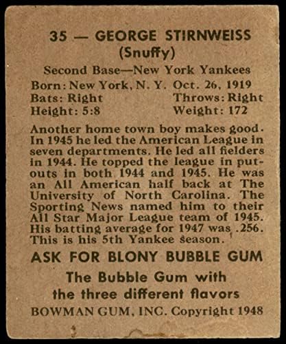 1948 Бауман # 35 Georgeорџ Снуфи Стирнвејс Newујорк Јанкис Добри Јанки