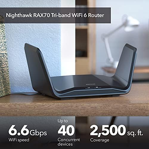 Netgear Nighthawk WiFi 6 Рутер 8-Stream Gigabit Рутер, AX6600 Три-Бенд Безжична Брзина, Покриеност До 2.500 квадратни метри.фт. И 40 Уреди