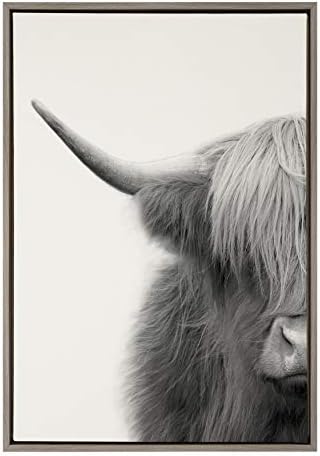 Кејт и Лорел Силви еј пријателе Хајленд Крава Постелнина Постелнина Текстурирана врамена платно wallидна уметност од студиото Creative Bunch, 23x33 Grey, Chic Animal Art for Wall