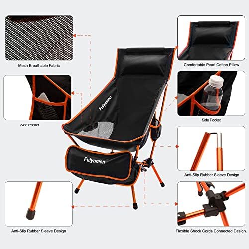 Fulynmen 2 пакуваат столчиња за кампување со високи грб со странични потпирачи за глава, носат торба, поддршка 400 bs преносни столици
