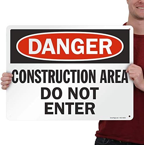 SmartSign „Опасност - градежна област, не влегувај“ знак | 10 x 14 пластика