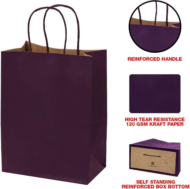 Ecoptimize kraft хартиени кеси со рачки, 8 x 4 x 10,5 30 парчиња виолетова - еколошки и рециклирачки торби за подароци од дрвена пулпа -