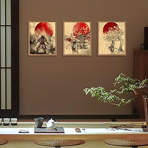 Јапонски уметнички постери ， дневна соба канцеларија декор ретро самурај wallиден декор инспиративен тотем ， нераспорен платно 8x10inches сет