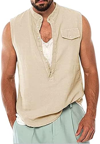 Мажите памучни постелнини резервоари 2023 летни обични тренинзи маички без ракави V вратот на копчето за вратот на вратот на врвот удобно лабави блузи