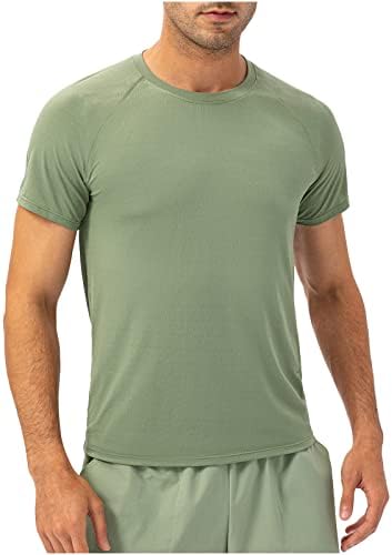 Менс спортски кошули цврста боја бргу сушена тркалезна вратот кратки ракави пуловер што работи со блуза влага за губење на врвови на врвови
