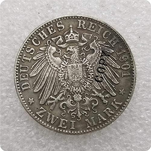 Германија 2 Марк Цвеи РАЈХСМАРК 1901 Германски Рајх Монета Ретка Копија Комеморативни Монети Копија Подарок За Него