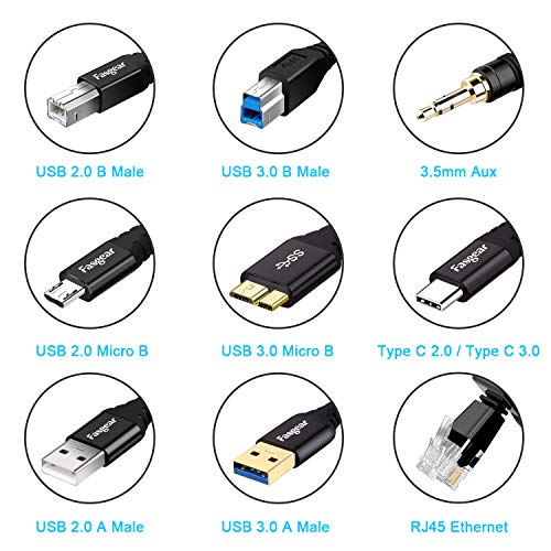 Fasgear USB C до USB B 3.0 кабел 3FT: USB 3.0 тип Ц до типот Б печатач Кабел Најлон плетенка компатибилен со докинг станица Надворешен скенер за хард возачи