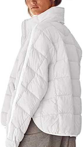 Женска лесна јакна со пуфери со целосна зип со долги ракави пакувања со пакуван обичен палто лабава зимска топла надворешна облека