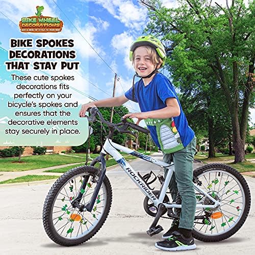 Велосипедско тркало Диносауруси Рејкс - 36 комплети - Симпатични додатоци за велосипедизам за деца - украси за велосипеди со велосипеди - Подарок за ладно велосипеди