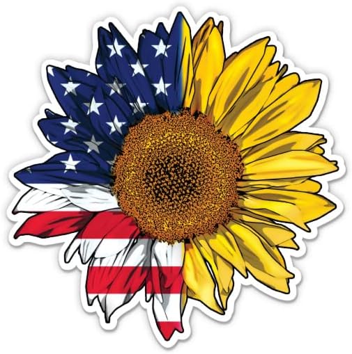 Налепница на американско знаме сончоглед - налепница за лаптоп 3 - водоотпорен винил за автомобил, телефон, шише со вода - САД