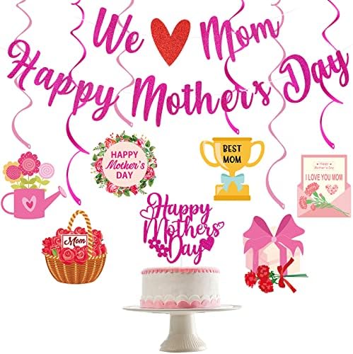 Среќен Ден На Мајката Украси, Ние Сакаме Мајка Среќен Мајки Ден Банер Роза Црвена Сјајот И Денот На Мајката Виси Вител Торта