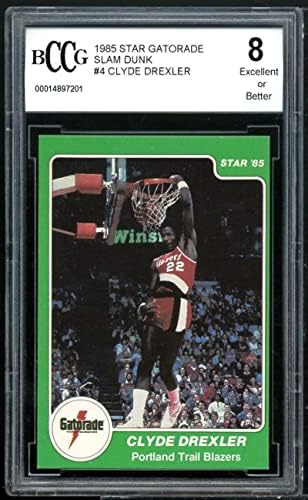 1985 Star Gatorade Slam Dunk 4 Clyde Drexler Rookie Card BGS BCCG 8 Одлично+