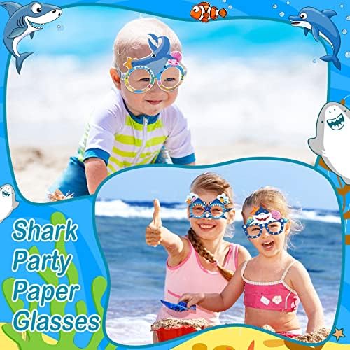48 парчиња за забави за ајкули, очила за ајкула хартија Фото штанд реквизити ајкула океански море тематски роденденски украси за украси за деца девојчиња за момчиња