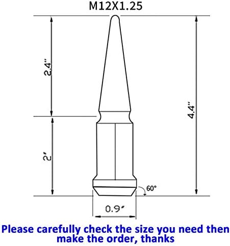 M12x1.25 Spike lug Nuts 20 парчиња хромирани челични тркала за лавчиња со 1 клуч