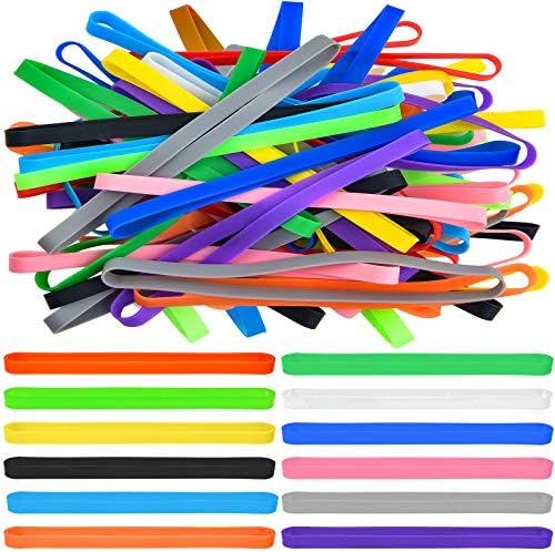 Coopay 48 парчиња силиконски гумени ленти Шарени еластични ленти Еластични гумени ленти за завиткување за книги, уметност, вежбање, стапици