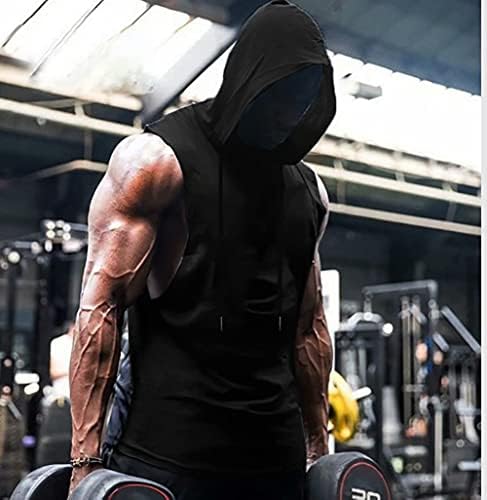Бабиобоа машка тренингот резервоар со качулка со качулка, спортски тренинг, без ракави, бодибилдинг, бодибилдинг, исечени мускулни