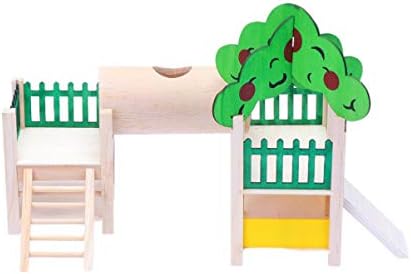 Popetpop дрвена хрчак куќа скривачка колиба со смешни играчки за вежбање за искачување за мали животни