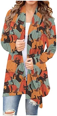 ZL Geqinai женски отворен предниот дел од кардиган џемпери паѓаат долги ракави, кардигани за Ноќта на вештерките, смешен графички џемпер, палто за надворешна облека