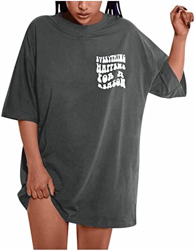 Графички маици за жени, графички маички, летни врвови, печатете лабава долга кошула облечени блузи плус големина