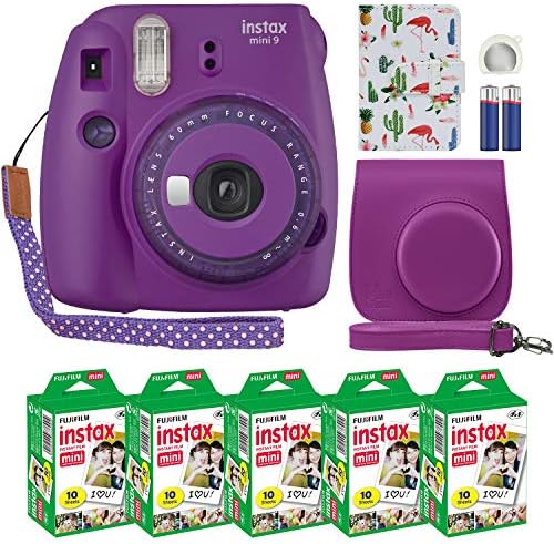 Fujifilm Instax Mini 9 Инстант Камера Јасно Виолетова Со Јасни Акценти Со Сопствени Случај + Фуџи Instax Филм Вредност Пакет Дизајнер Фото Албум За fuji instax Мини 9 Фотографии
