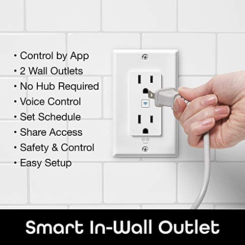 Geeni Wi-Fi Smart Wallиден излез со 2 приклучоци и контрола на безжична апликација, компатибилен со Alexa и Google Home, WiFi Smart Outlet, 2 пакет
