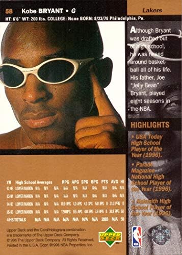 1996-97 Кошарка на горната палуба #58 Коби Брајант Дебитантска картичка